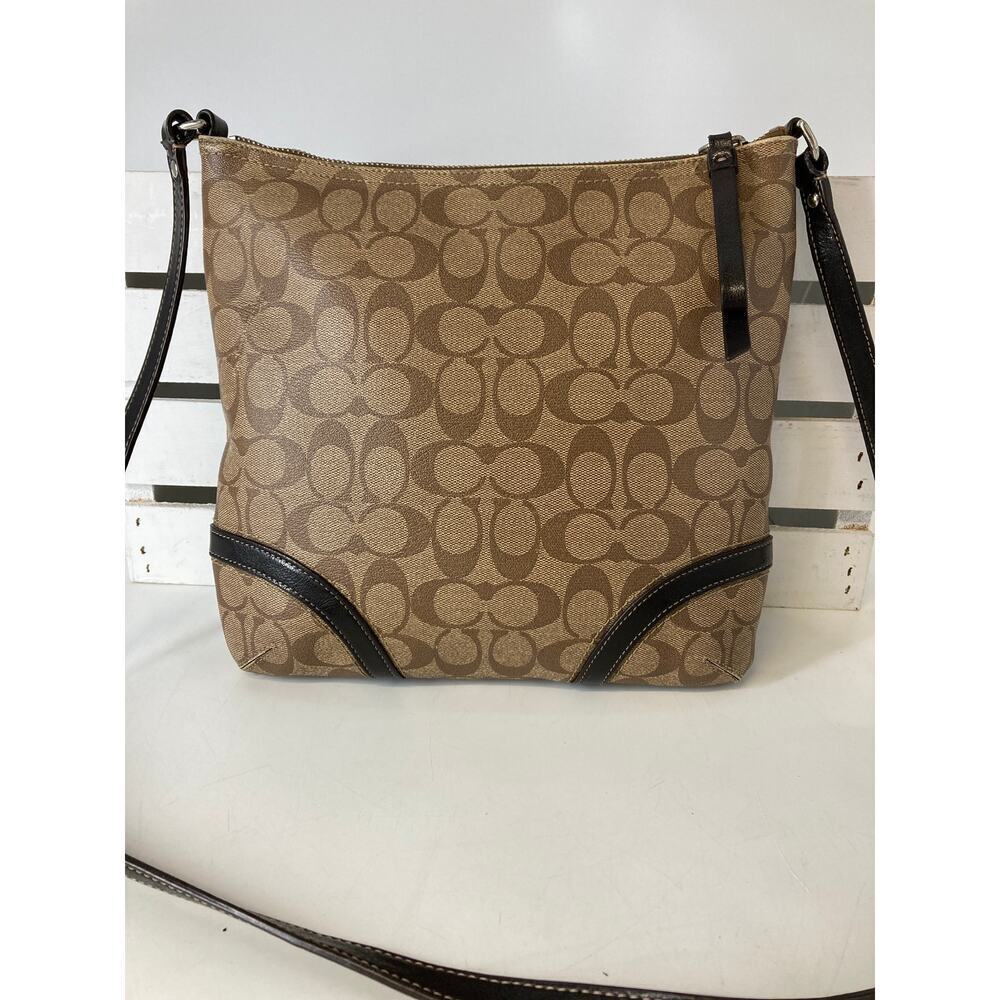 COACH F18926 MEDIUM TAN, BROWN SIGNATURE CROSSBODY BAG - Picture 3 of 16